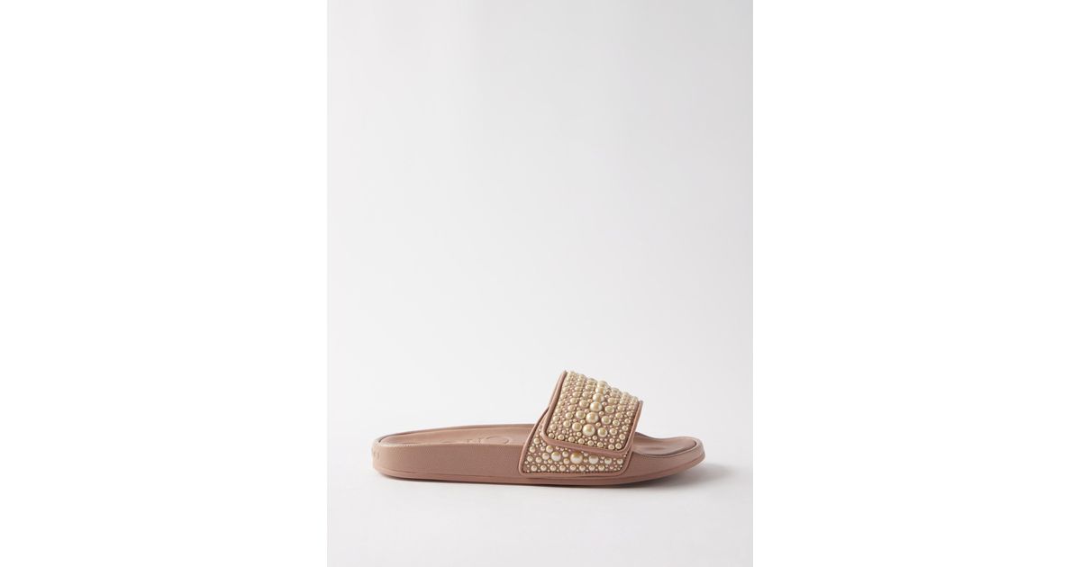 Jimmy Choo Fitz Pearl-embellished Slides in Pink | Lyst
