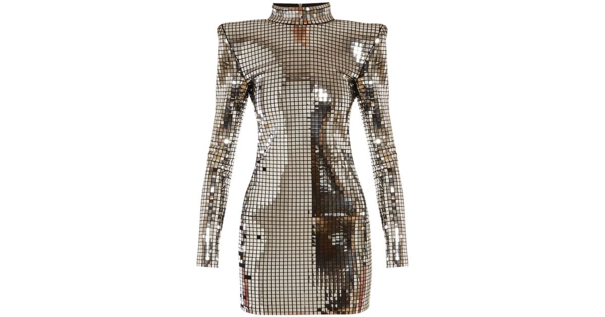 Balmain Mirrored High Neck Mini Dress Lyst