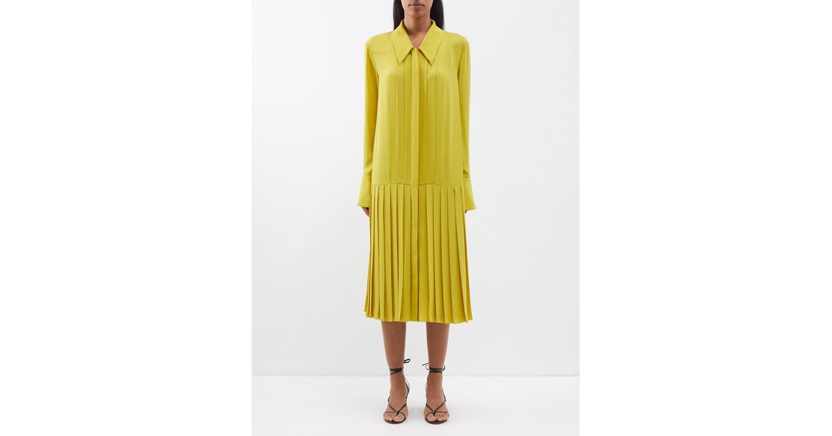 Khaite Helli Pleated Silk-georgette Shirt Dress in Yellow | Lyst