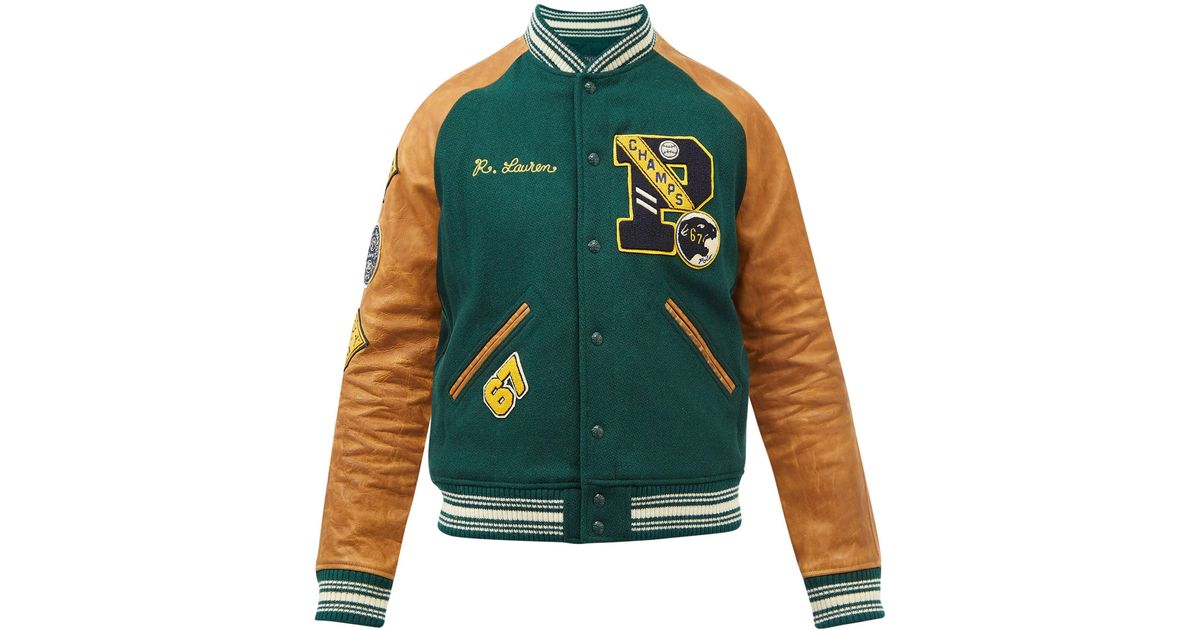 Polo Ralph Lauren Leather And Wool-blend Bomber Jacket in Green