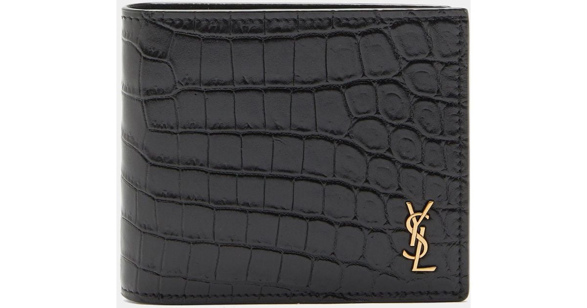 Saint Laurent Ysl-plaque Crocodile-effect Leather Pouch In Schwarz