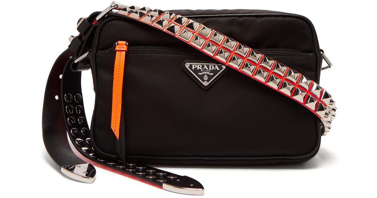 Prada Stud-embellished Nylon Cross-body Bag in Black