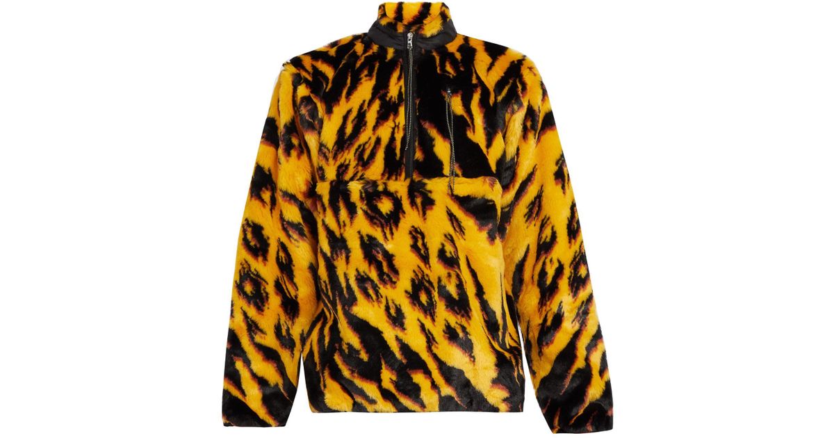 Aries Tiger-print Faux Fur Half-zip Jacket in Orange for Men | Lyst