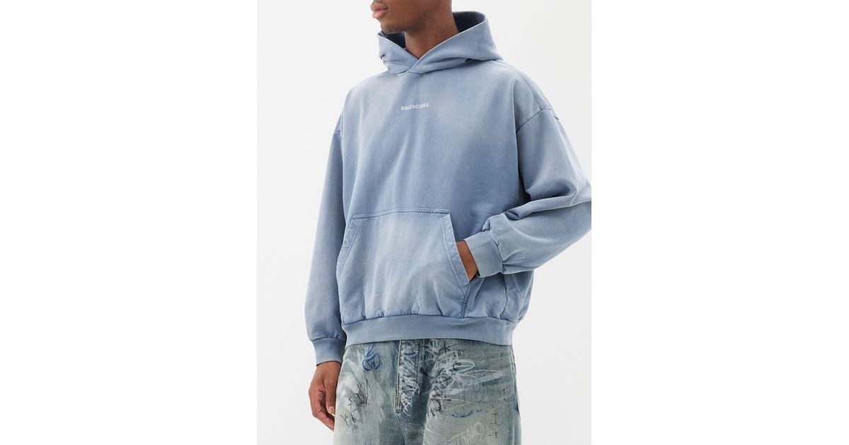 Balenciaga Denim-washed Cotton-jersey Hoodie in Blue for Men | Lyst