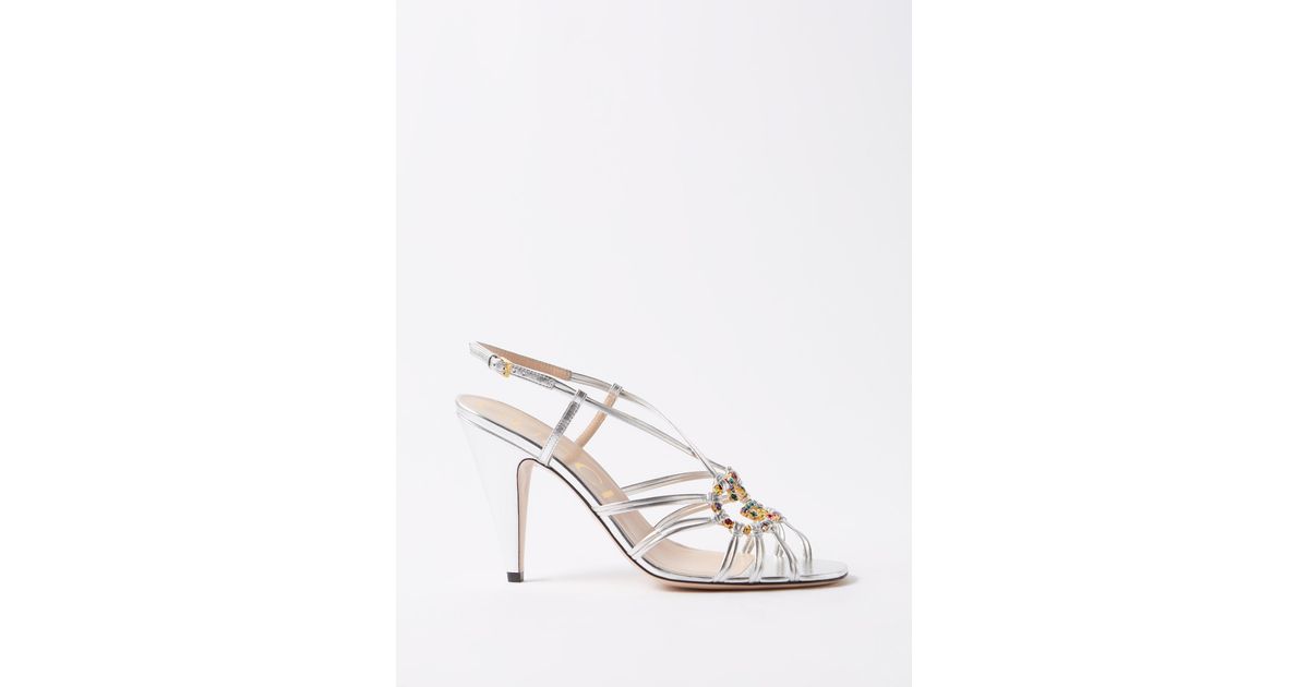 Gucci Isa 95 Crystal-embellished Leather Sandals in Silver (Metallic ...