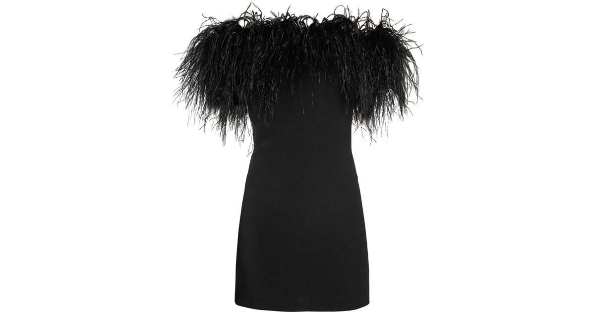 Saint Laurent Off-the-shoulder Feather-trimmed Dress in Black | Lyst