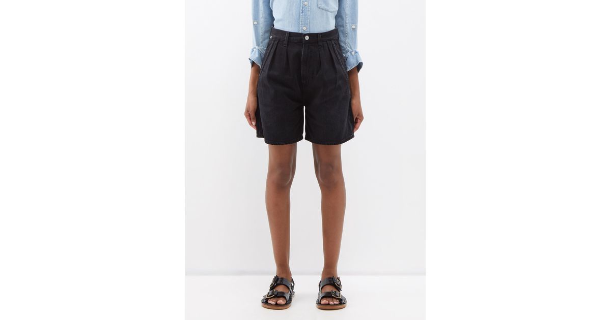 Citizens of Humanity Maritzy Pleated Denim Wide-leg Shorts in Black | Lyst