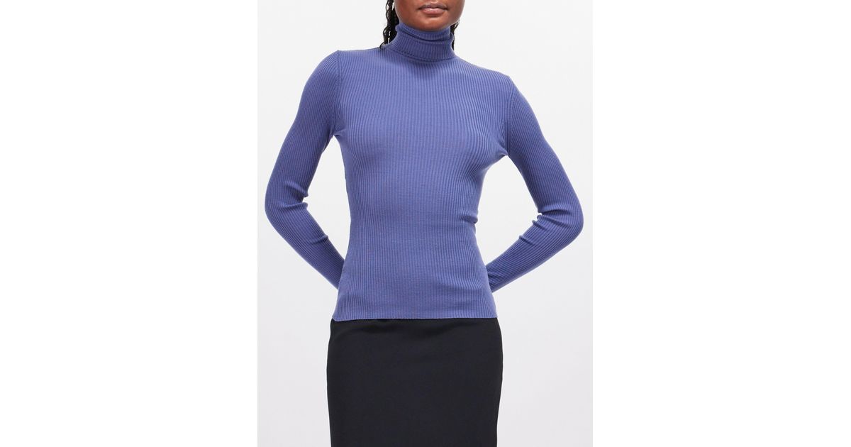 Wolford Roll-neck Ribbed-knit Wool Long-sleeved Top in Blue