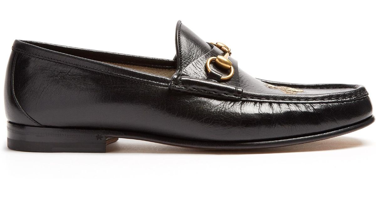 Gucci Roos Bee-embroidered Leather Loafers in Black for Men | Lyst