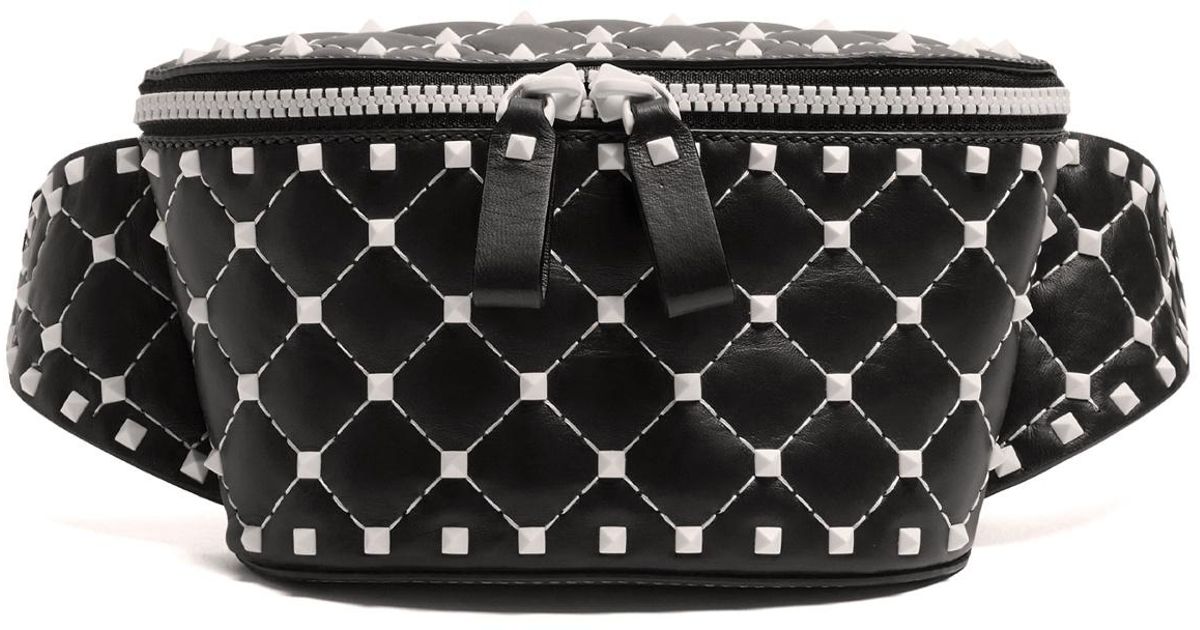 Valentino Rockstud Spike Quilted-leather Belt Bag in Black White 