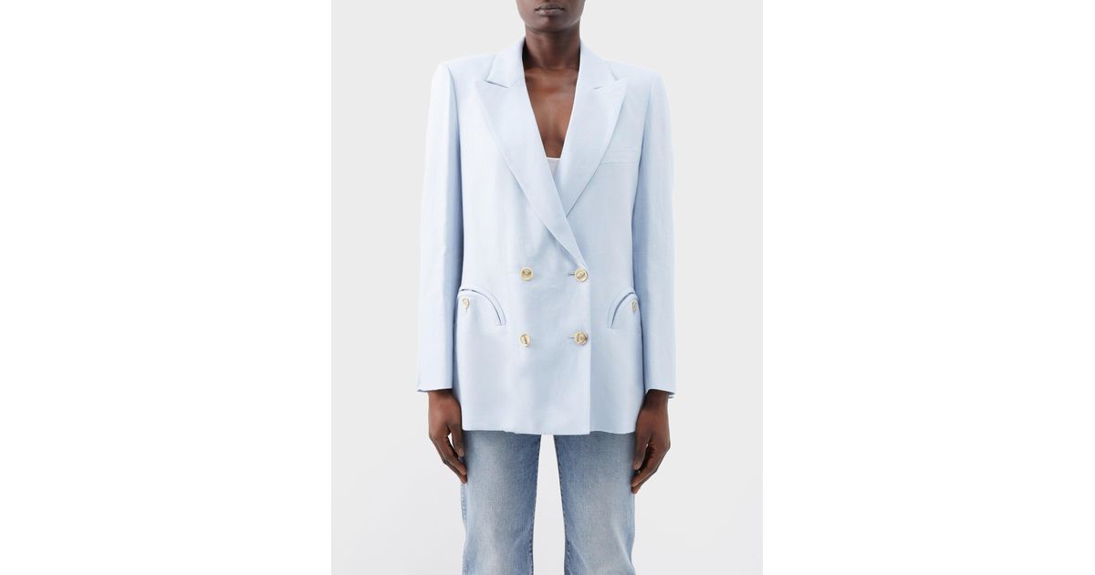 Blazé Milano Midday Double-breasted Linen Blazer in White | Lyst
