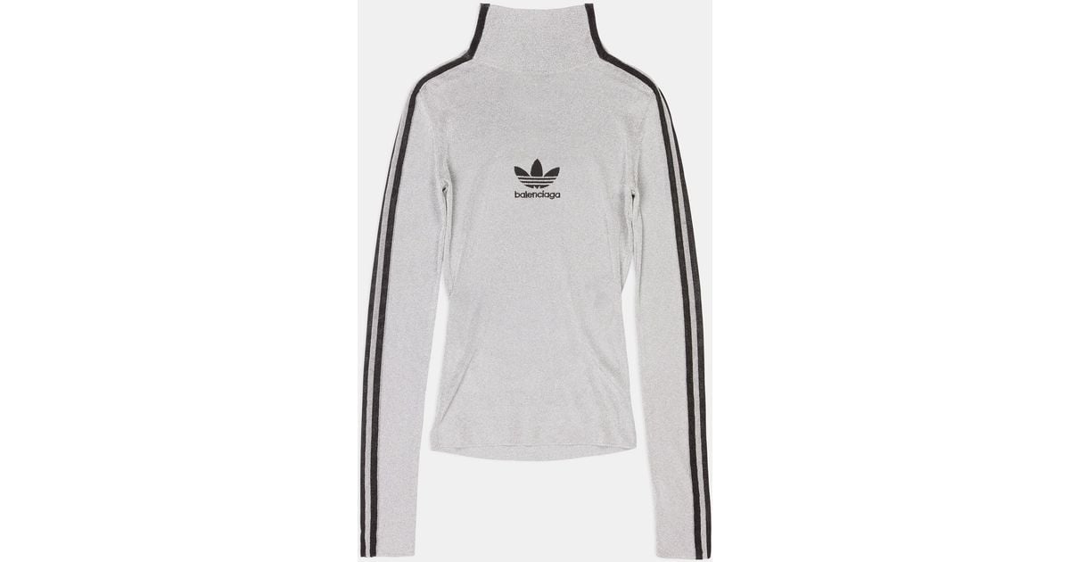 Balenciaga X Adidas High-neck Logo-print Lurex Sweater in Gray | Lyst