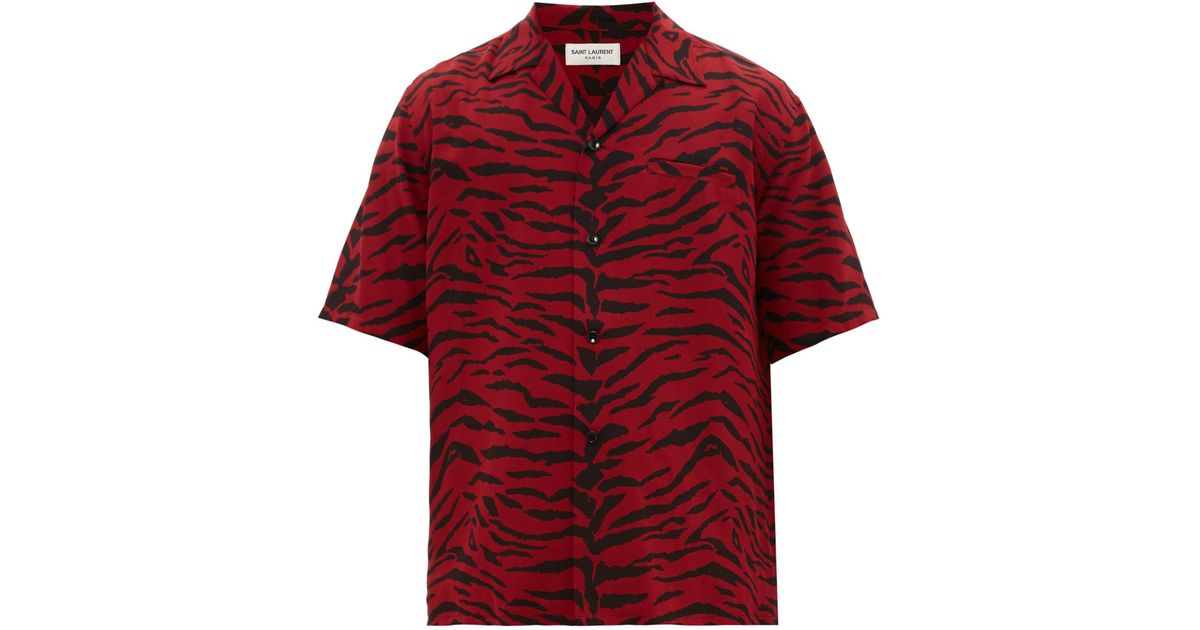 Saint Laurent Zebra Silk Vacation Shirt in Red for Men | Lyst