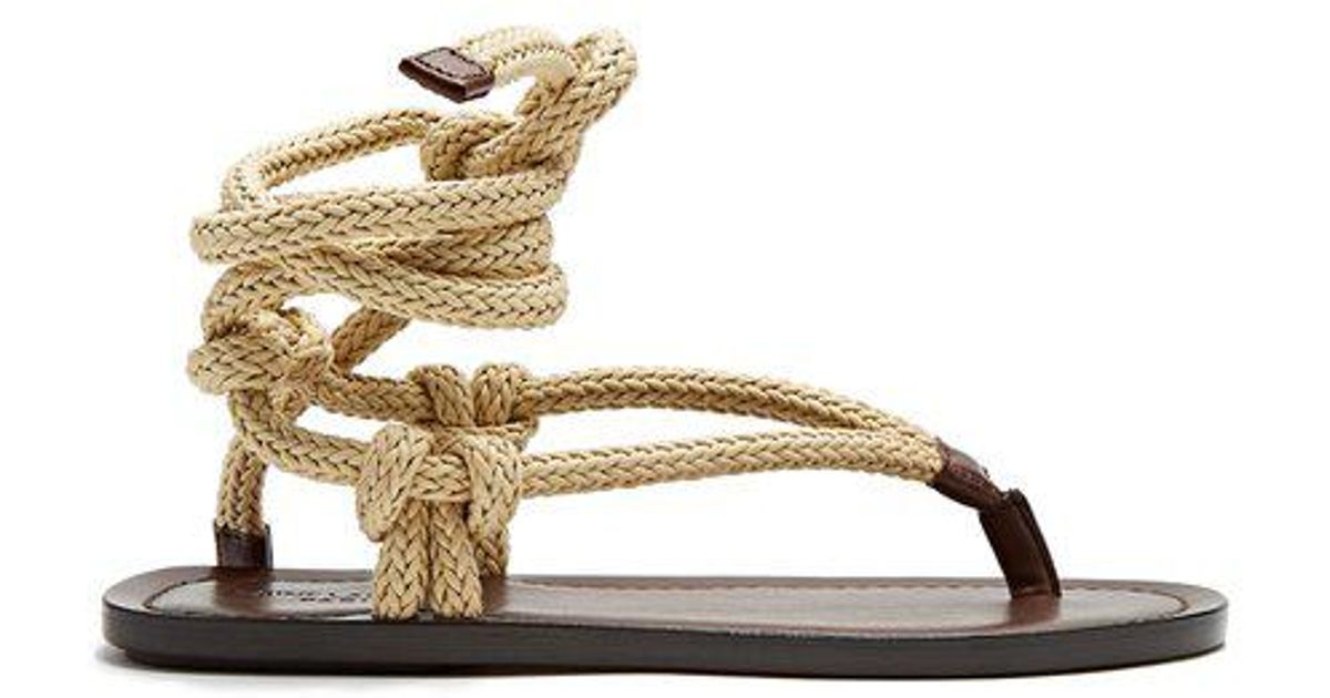 Saint Laurent Nu Pieds Rope And Leather Sandals in Brown | Lyst
