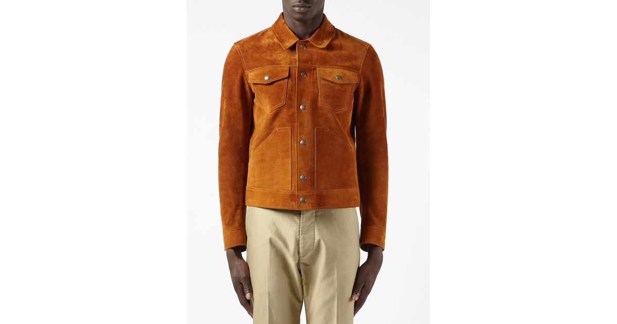 Tom Ford Brushed-suede Trucker Jacket in Brown for Men | Lyst