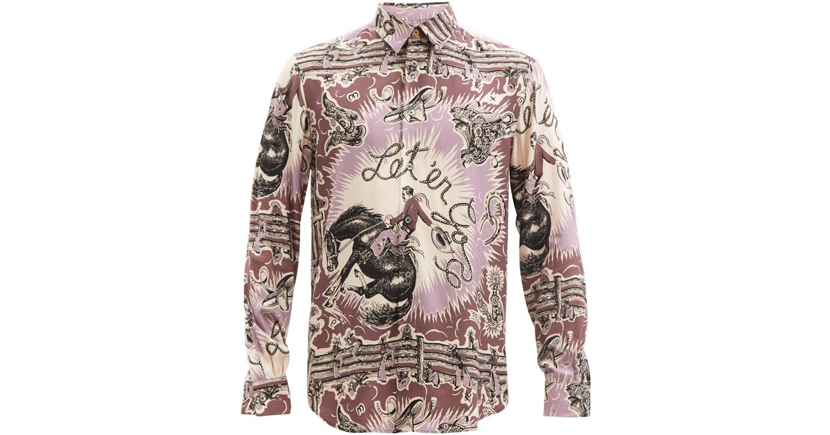 Paul Smith Cowboy-print Twill Shirt in Pink for Men | Lyst