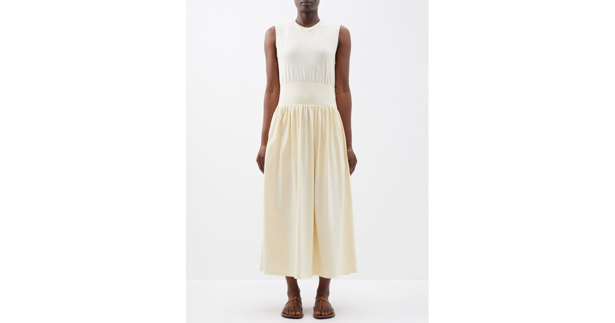 Totême Dropped-waist Organic-cotton Jersey Midi Dress in Natural | Lyst