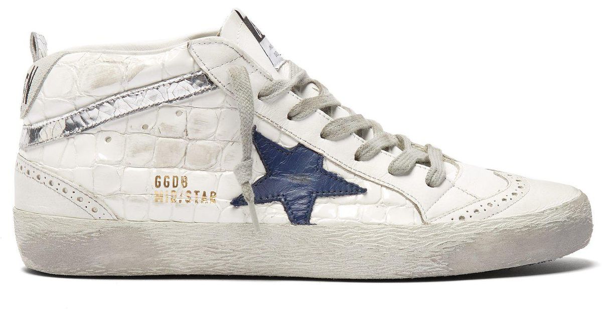 Golden Goose Mid Star Croc Embossed Leather And Suede Trainers in White |  Lyst
