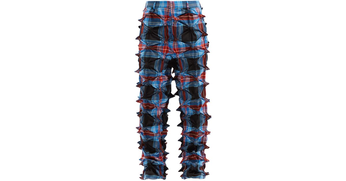 Charles Jeffrey Spike-gathered Tartan Wool Trousers in Blue for