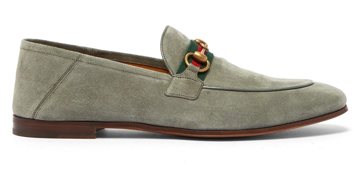 Gucci Brixton Web-embellished Suede Loafers in Gray for Men | Lyst