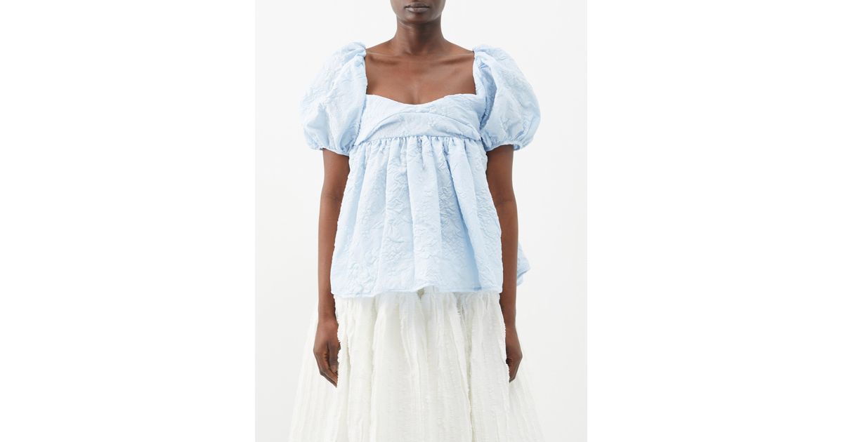 Cecilie Bahnsen Dahlia Tie-back Puff-sleeve Matelassé Blouse in