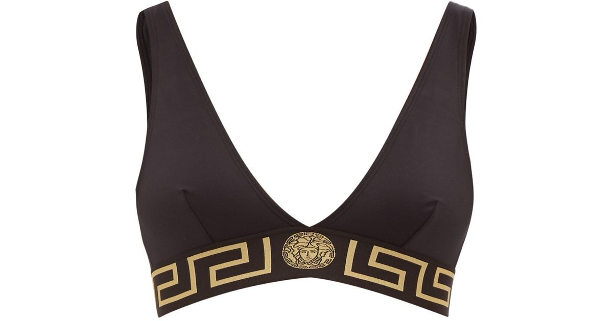 Versace Logo-jacquard Bikini Top in Black - Lyst