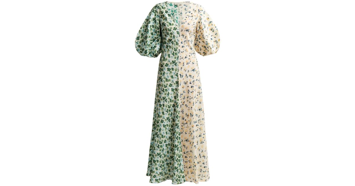 Lee Mathews Eloise Panelled Floral Print Silk Dress in Green   Lyst