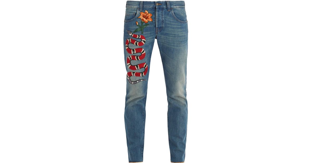 gucci snake jeans mens