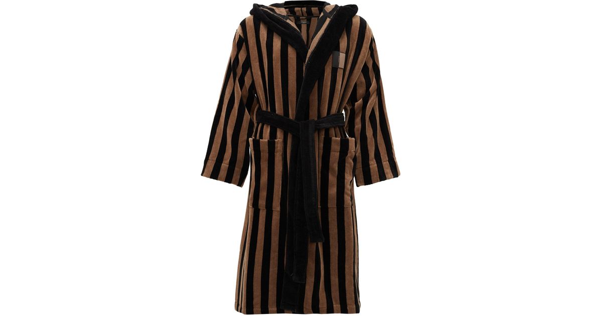 Fendi Striped Cottonterry Hooded Bathrobe in Black Brown (Black) for Men Lyst