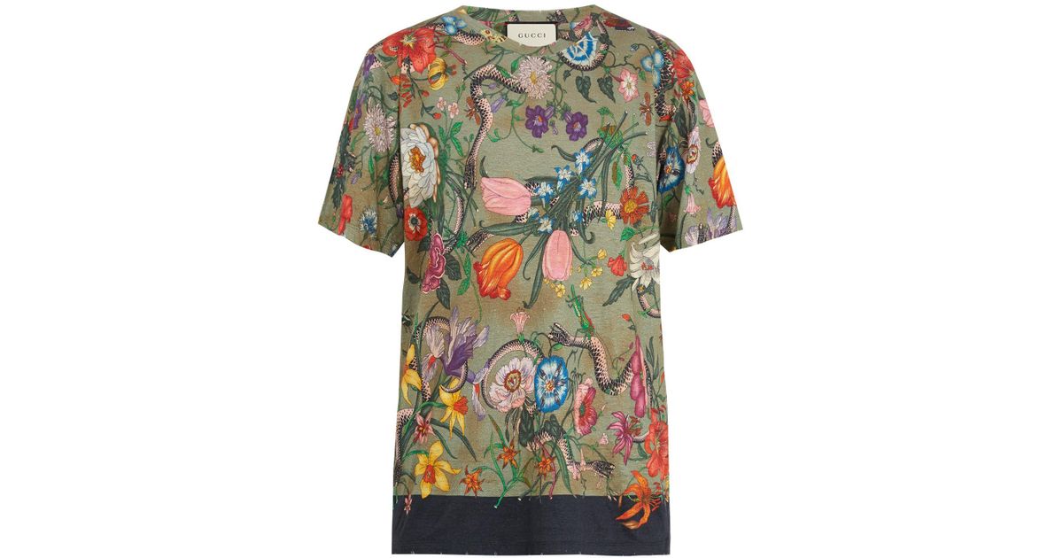 Gucci Flora Snake-print Linen-jersey T 