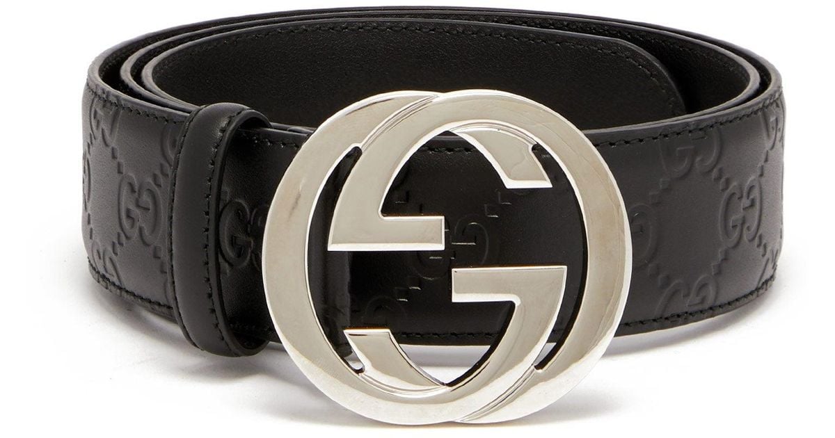 Gucci Signature Gg-logo Leather Belt in Black for Men - Lyst