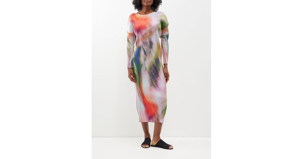 Pleats Please Issey Miyake abstract-print pleated midi dress - White