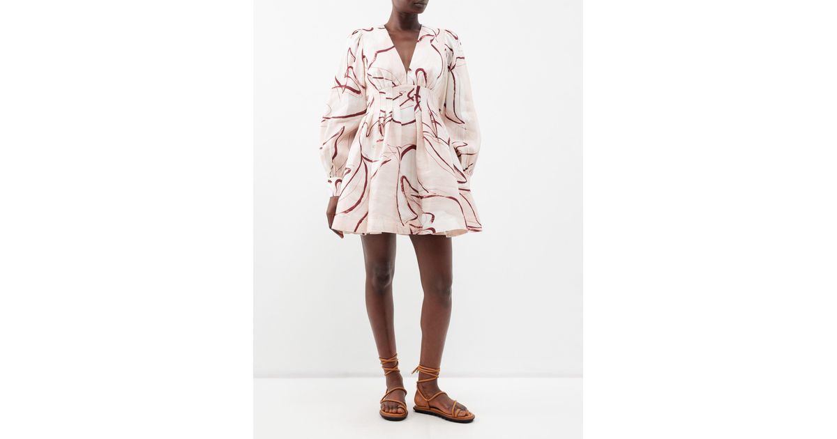 Aje. Amelia Dove-print Linen-blend Mini Dress in Pink | Lyst