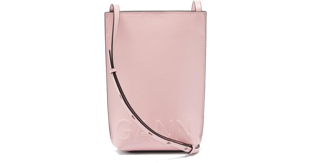 Ganni Logo-embossed Recycled-leather Cross-body Bag in Pink | Lyst