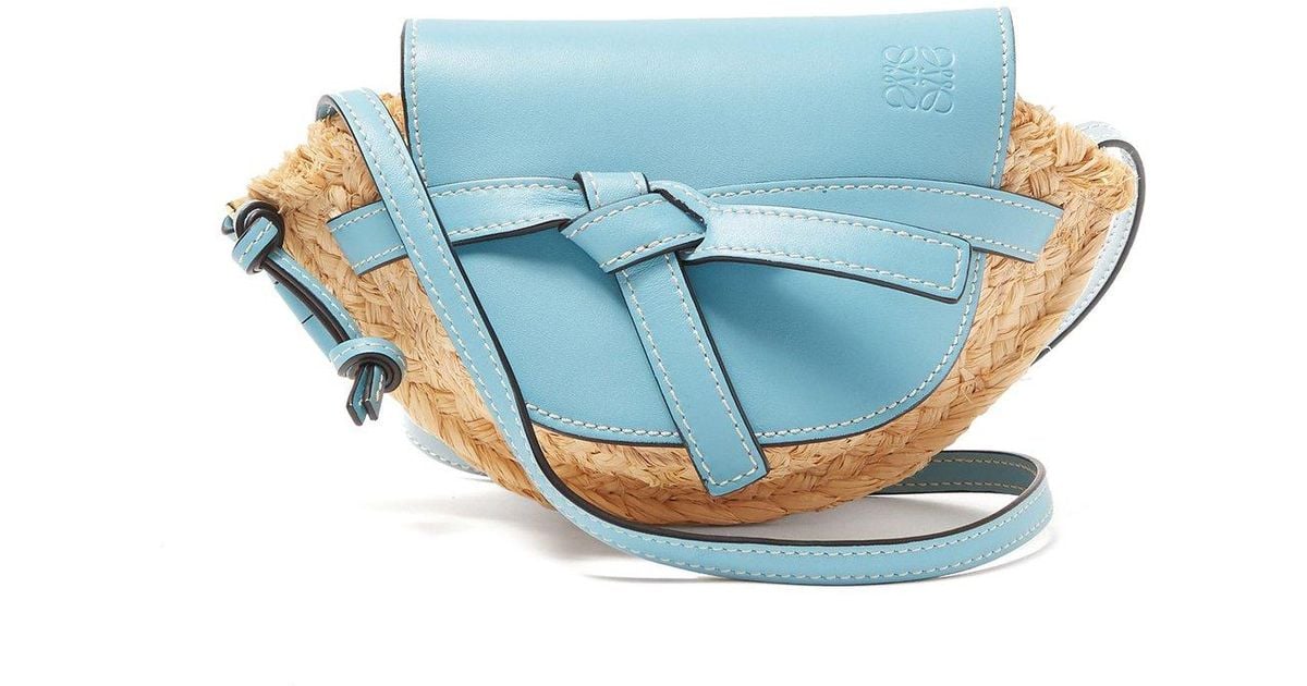 Loewe Leather Calfskin Raffia Mini Gate Crossbody Bag Light Blue Natural Lyst Canada