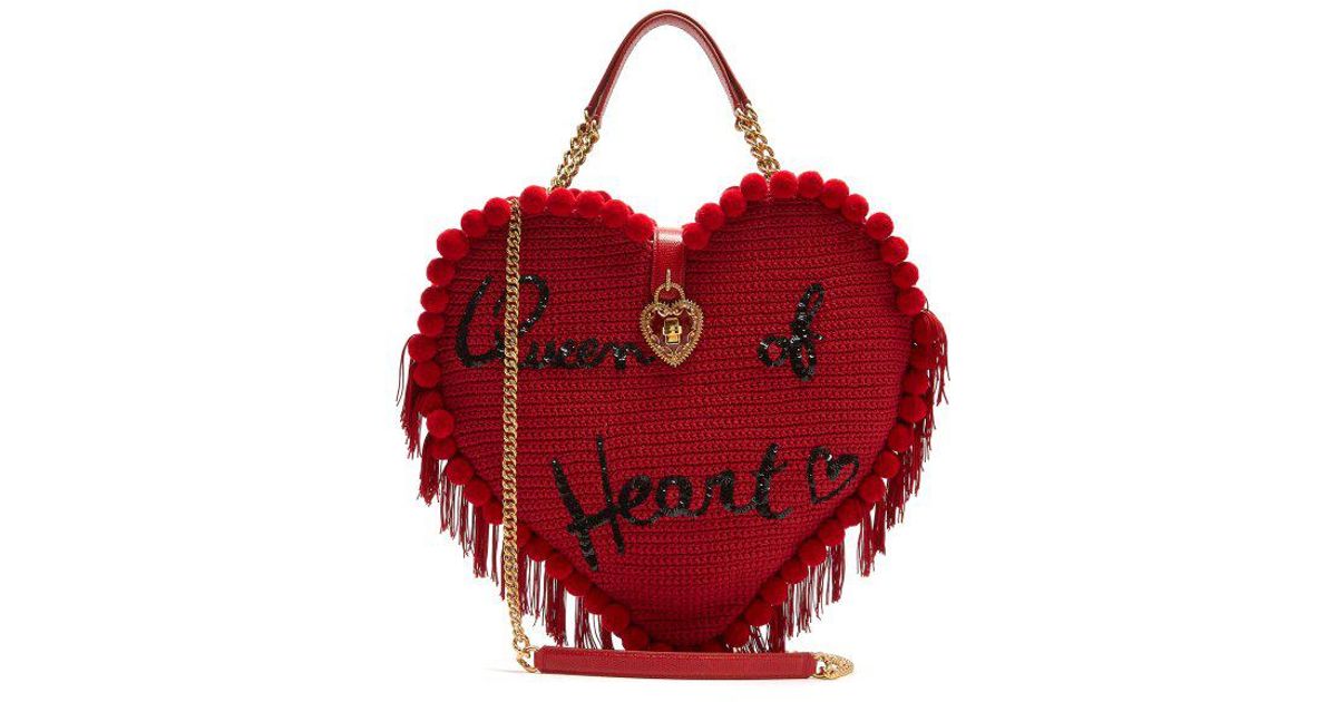 Dolce Gabbana Red Queen Of Hearts Pompom Embellished Bag