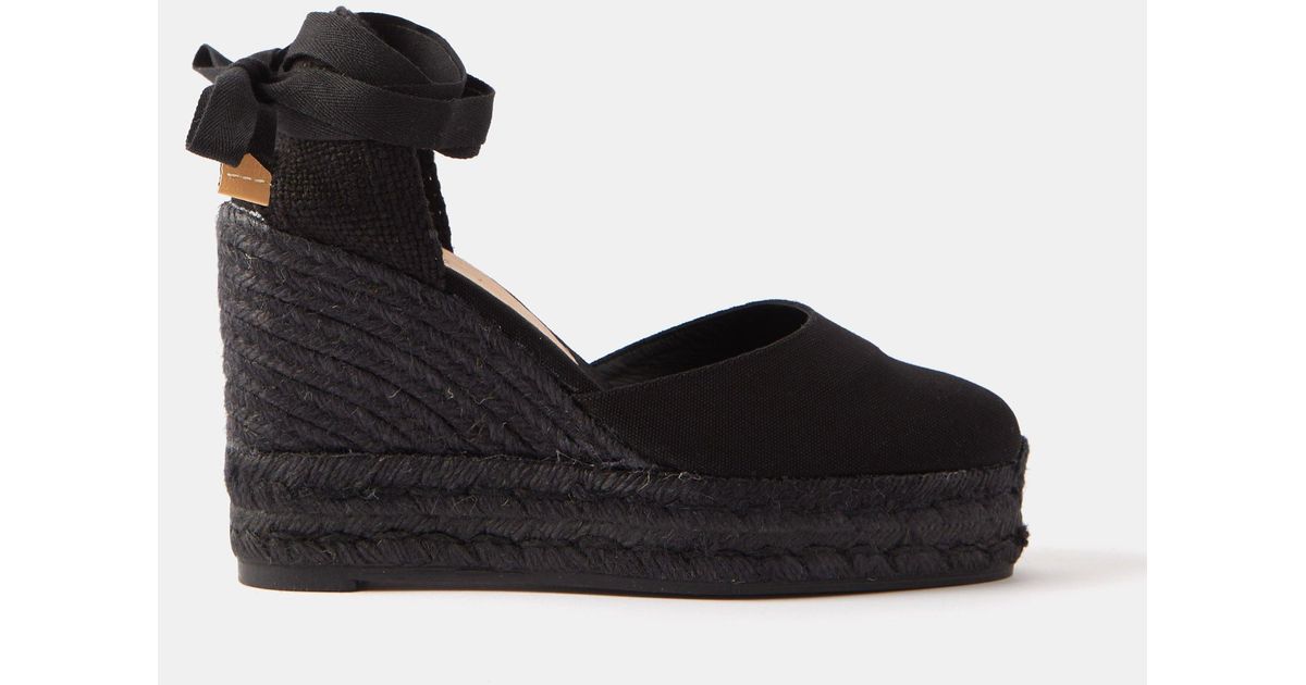 Castañer Carina 110 Canvas & Jute Espadrille Wedges in Black | Lyst UK