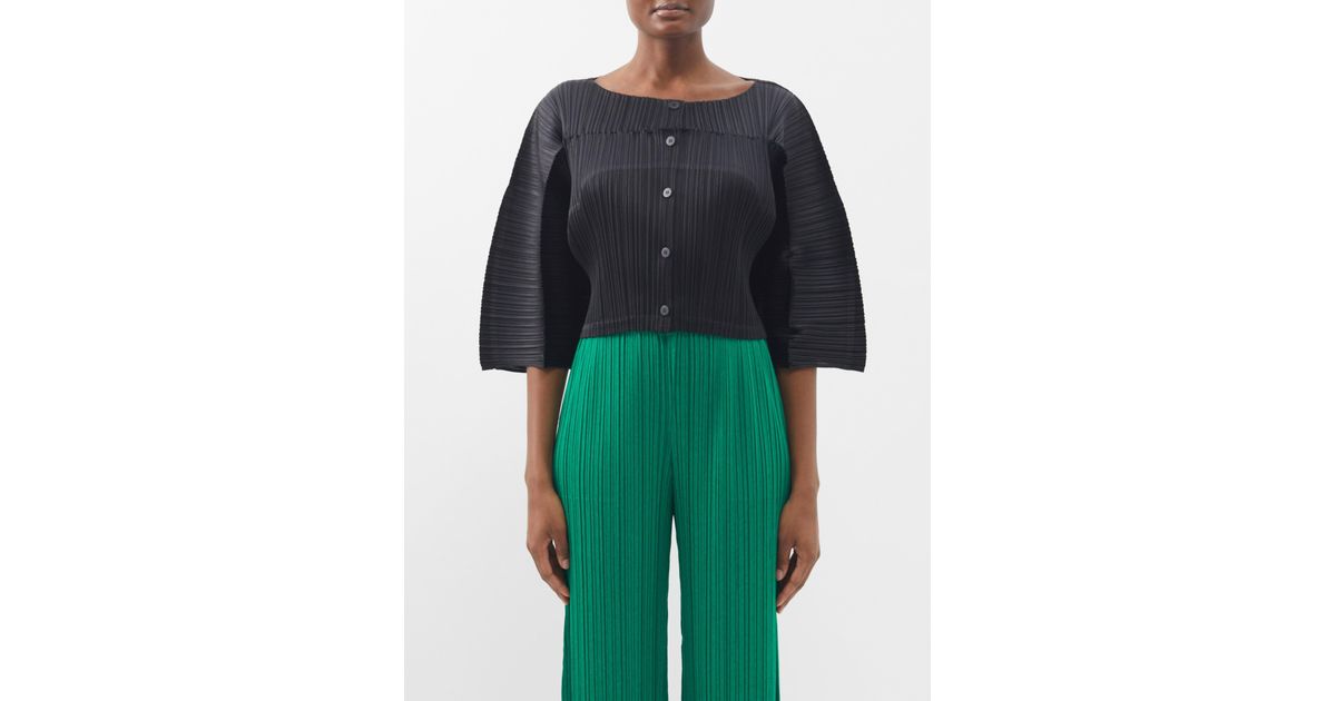 Pleats Please Issey Miyake Route Technical-pleated Cropped Cardigan in ...