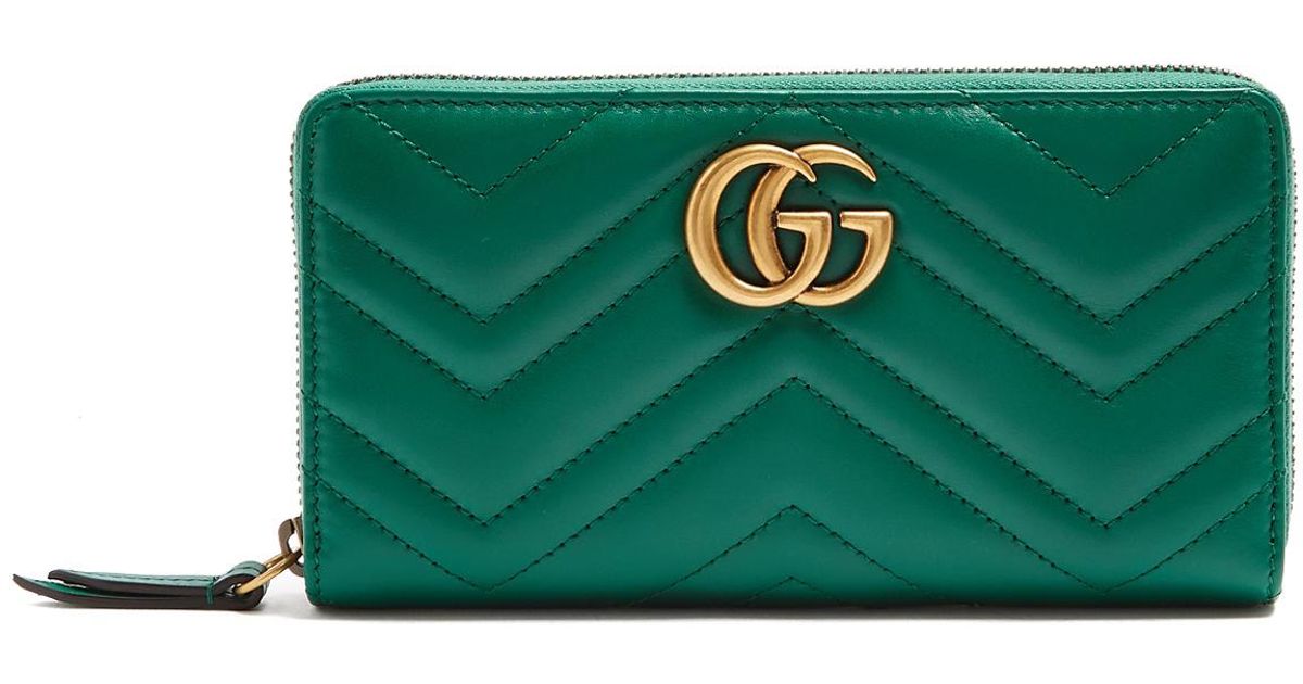 Gucci Gg Marmont Quilted-leather Wallet in Green - Lyst