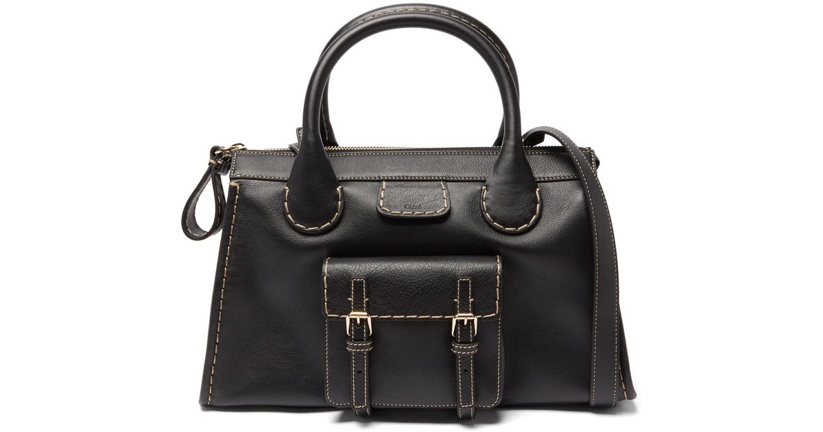 Chloé Edith Medium Topstitched Leather Shoulder Bag in Black | Lyst
