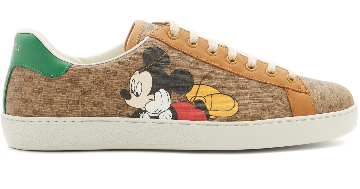 Gucci Ace Mickey Mouse Canvas Trainers in Brown for Men Lyst