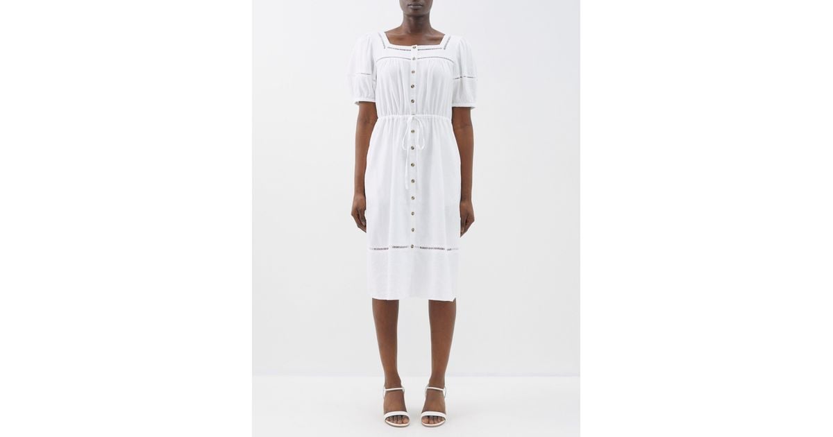 Cefinn Poppy Laddered-insert Linen-blend Voile Midi Dress in White ...
