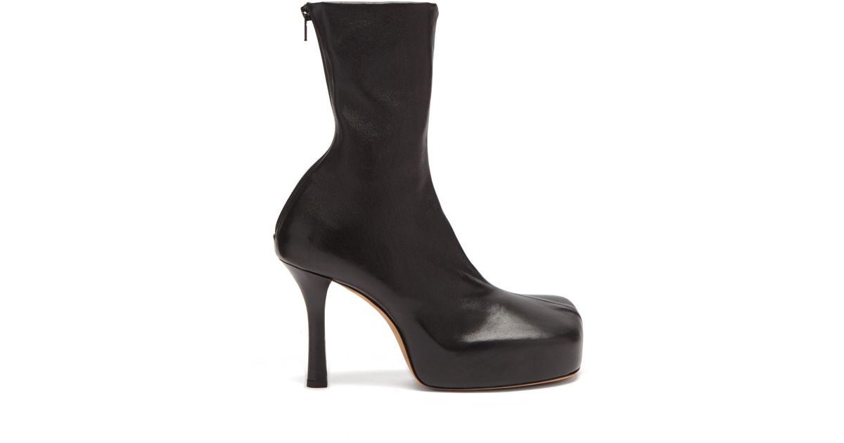 Bottega Veneta Square-toe Leather Platform Boots in Black - Lyst
