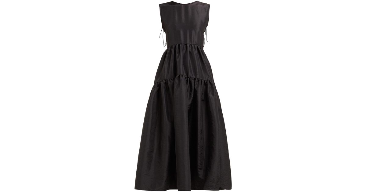 Cecilie Bahnsen Ruth Tie Back Tiered Faille Dress in Black | Lyst