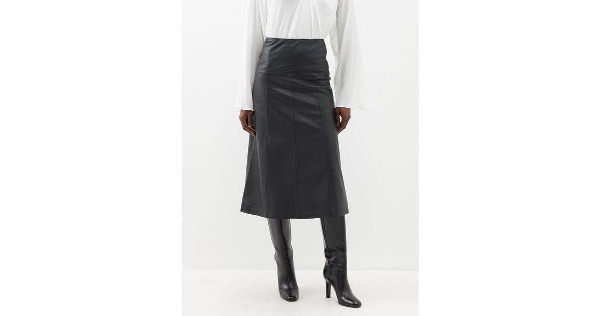 Cefinn Tianna Leather Midi Skirt in Black | Lyst