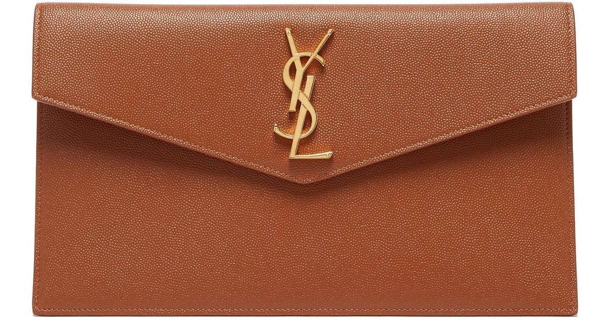 Saint Laurent YSL Black Uptown Leather Clutch Pochette For Sale at 1stDibs