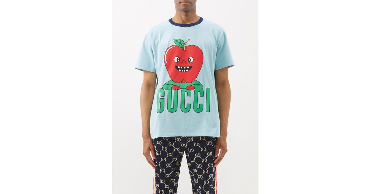 Gucci Appleprint Cottonjersey Tshirt in Light Blue (Blue) for Men