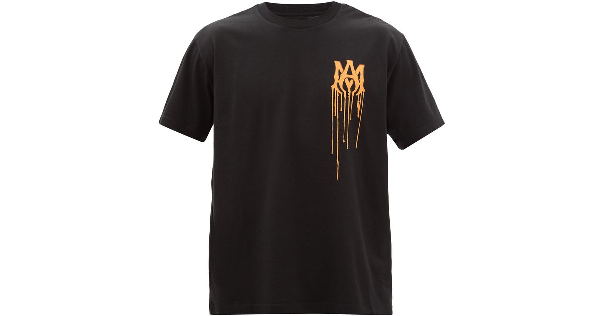 Amiri Paint Drip Logoprint Cottonjersey Tshirt in Black Orange