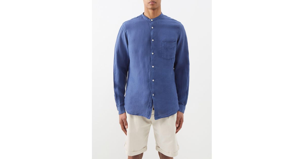 Hartford Collarless Linen Shirt in Blue for Men | Lyst Canada