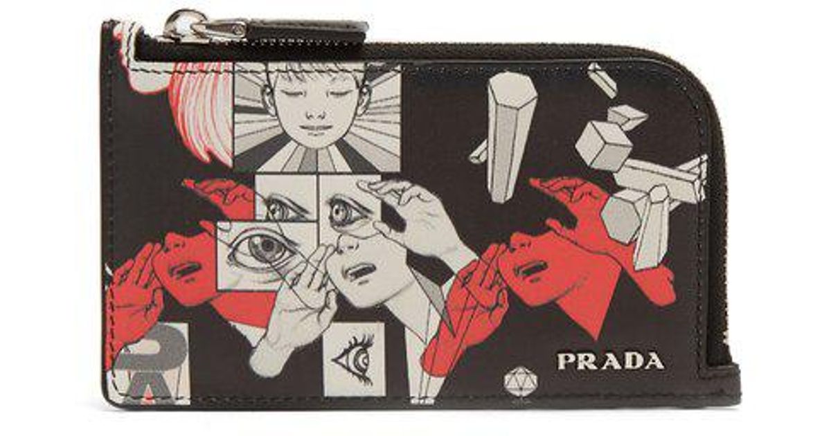Prada Saffiano-leather Comic-strip Cardholder in Black Red (Black) - Lyst
